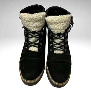 Black Suede Lace Up Combat Boots‎ with Sherpa Lining Women's Size